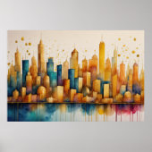 Abstracte Waterverf Schilderen Gouden Cityscape 3: Poster (Voorkant)