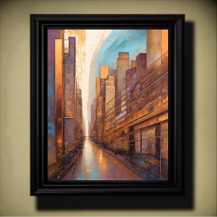 Abstracte Waterverf Schilderen Gouden Cityscape 4: Poster