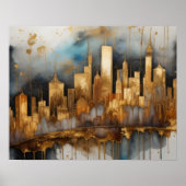 Abstracte Waterverf Schilderen Gouden Cityscape 5: Poster (Voorkant)