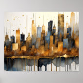 Abstracte Waterverf Schilderen Gouden Cityscape 5: Poster (Voorkant)