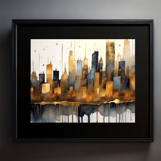 Abstracte Waterverf Schilderen Gouden Cityscape 5: Poster