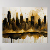 Abstracte Waterverf Schilderen Gouden Cityscape 5: Poster (Voorkant)