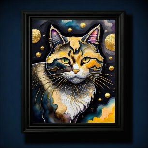 Abstracte Waterverf Schilderen van een Kat 5:4 Poster