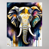 Abstracte Waterverf Schilderen van een olifant 5:4 Poster (Voorkant)
