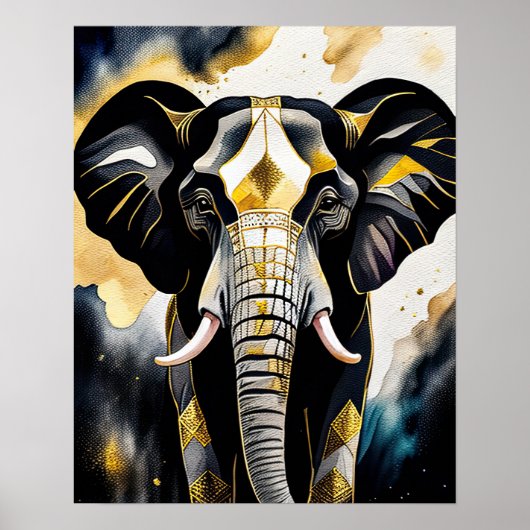 Abstracte Waterverf Schilderen van een olifant 5:4 Poster (Voorkant)