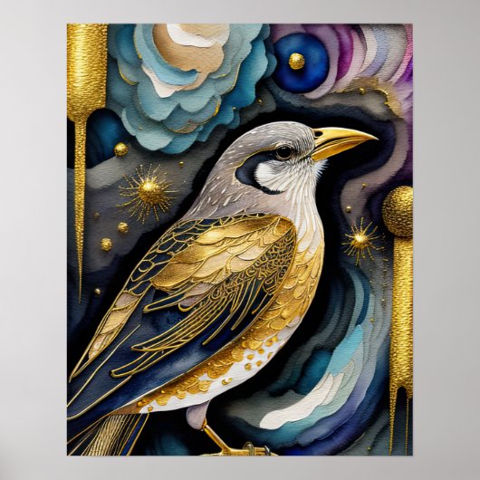 Abstracte Waterverf Schilderen van een Vogel 5:4 Poster (Voorkant)