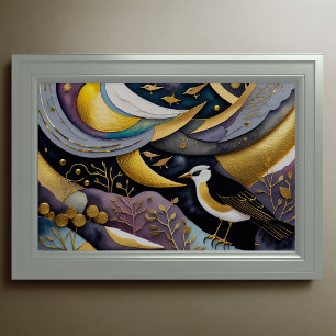 Abstracte Waterverf Schilderen van Vogels 3:2 Poster