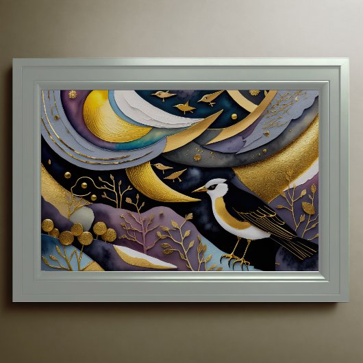 Abstracte Waterverf Schilderen van Vogels 3:2 Poster