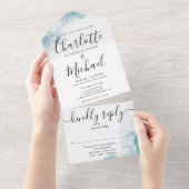 Abstracte Waterverf Script Monogram Bruiloft All In One Uitnodiging (Afscheurbaar)