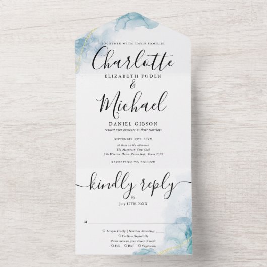 Abstracte Waterverf Script Monogram Bruiloft All In One Uitnodiging (Binnen)