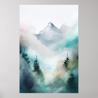Abstracte Waterverf Serene Mountain downloaden Poster