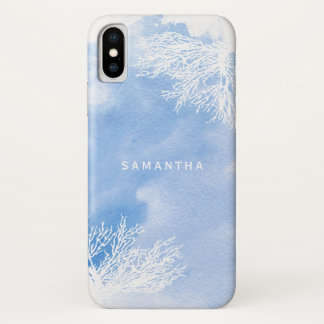 Abstracte waterverf splash, blauw koraalrif trendy iPhone x hoesje