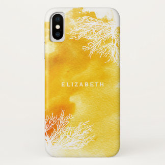 Abstracte waterverf splash, geel koraalrif iPhone x hoesje