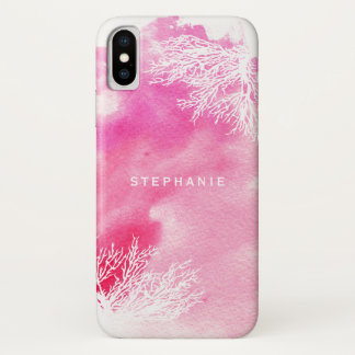 Abstracte waterverf splash roze koraalrif trendy iPhone x hoesje