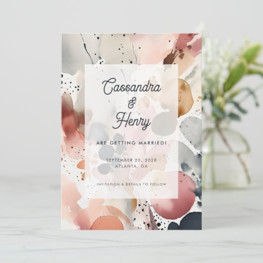 Abstracte Waterverf Splashed Wedding Save The Date (Staand voorkant)