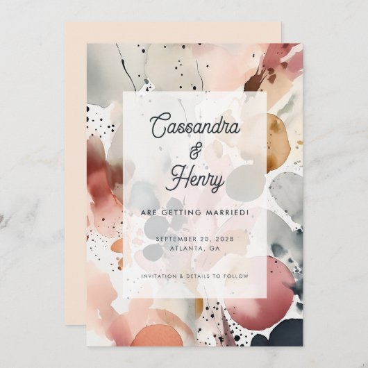 Abstracte Waterverf Splashed Wedding Save The Date (Voorkant / Achterkant)