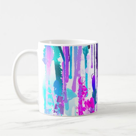 Abstracte Waterverf Streven blauw Turquoise Roze Koffiemok (Links)