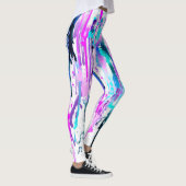 Abstracte Waterverf Streven blauw Turquoise Roze Leggings (Rechts)