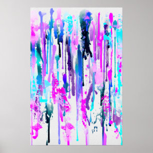 Abstracte Waterverf Streven blauw Turquoise Roze Poster