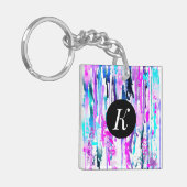 Abstracte Waterverf Streven blauw Turquoise Roze Sleutelhanger (Voorkant Links)