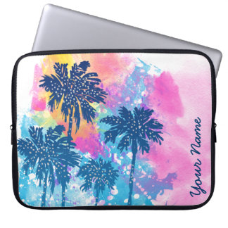 Abstracte Waterverf Sunset Palmbomen gepersonalise Laptop Sleeve