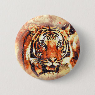 Abstracte Waterverf Tijger Dierenrechten Knopspeld Ronde Button 5,7 Cm