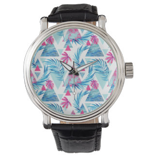 Abstracte Waterverf Tropisch lefpatroon Horloge