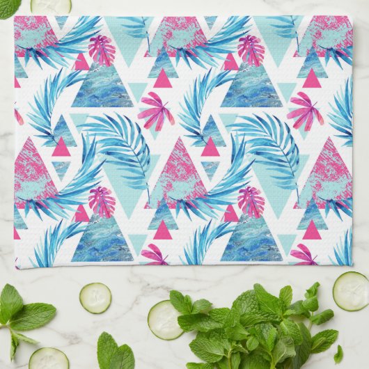 Abstracte Waterverf Tropisch lefpatroon Theedoek (Gevouwen)