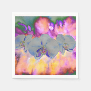 Abstracte waterverf tropische bloem orchideeën servetten
