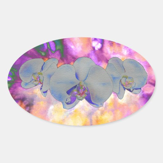 Abstracte waterverf tropische bloemenorchideeën ovale sticker (Voorkant)