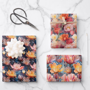 Abstracte Waterverf Tulpen Tekening Inpakpapier Vel