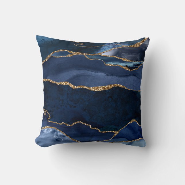 Abstracte Waterverf van de Navy Blue Agate Kussen (Voorkant)