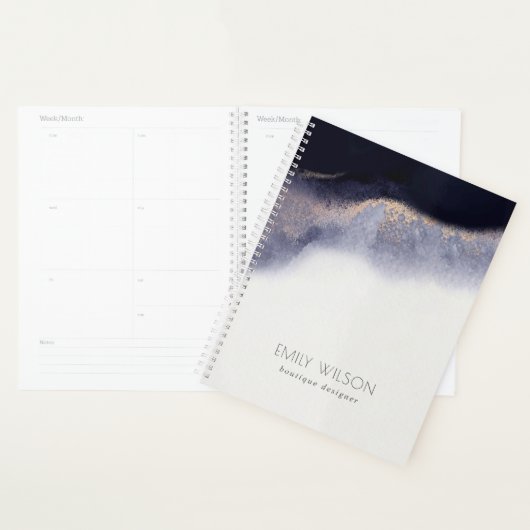 Abstracte Waterverf van Navy Black Gold Foil Wash Planner (Display)