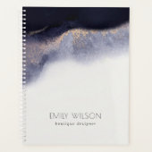 Abstracte Waterverf van Navy Black Gold Foil Wash Planner (Voorkant)