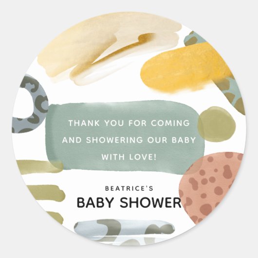 Abstracte Waterverf Verf Baby shower Dank u Ronde Sticker (Voorkant)
