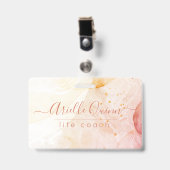 Abstracte Waterverf Vorm Rose Script Levenscoach Badge (Voorzijde met clip)