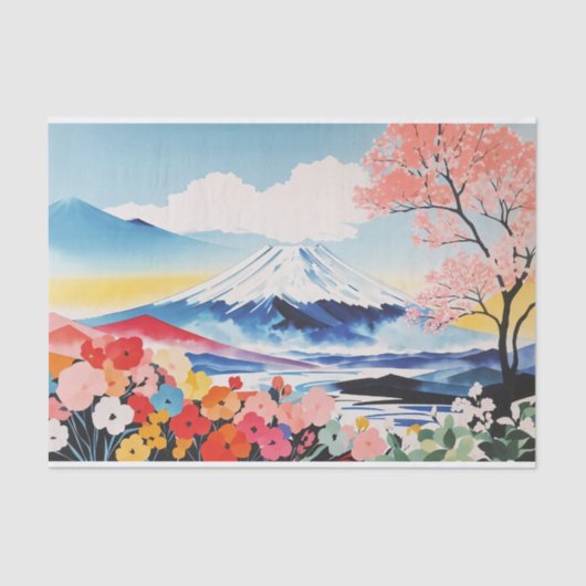 Abstracte Waterverf Whimsical Springtime Mountain Tissuepapier (Voorkant)