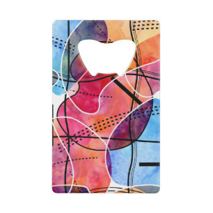Abstracte Waterverf Zwart Wit Patroon Kredietkaart Flessenopener
