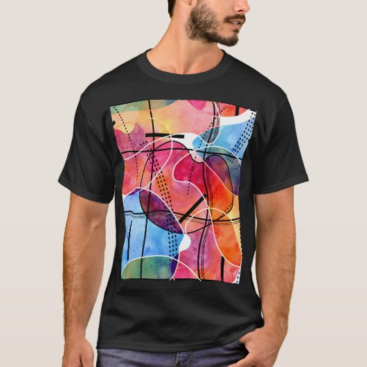 Abstracte Waterverf Zwart Wit Patroon T-shirt (Voorkant)