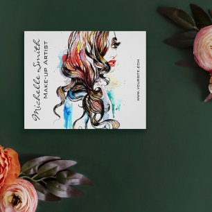 Abstracte waterverfinkt kleurrijke vrouw make-up flyer