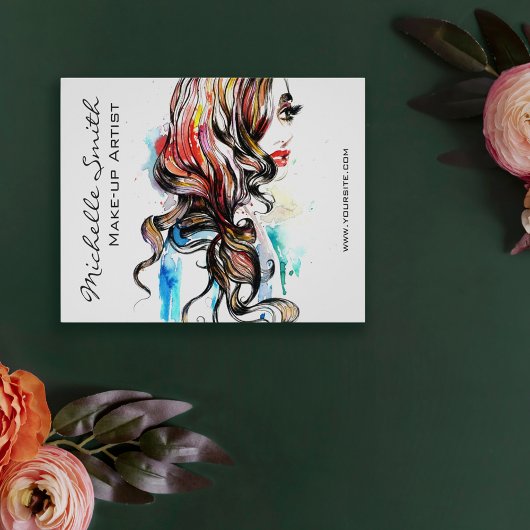 Abstracte waterverfinkt kleurrijke vrouw make-up flyer