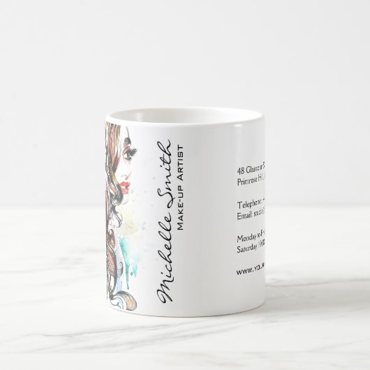 Abstracte waterverfinkt kleurrijke vrouw make-up koffiemok (Center)