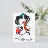 Abstracte waterverfinkt kleurrijke vrouw make-up P Briefkaart (Staand voorkant)