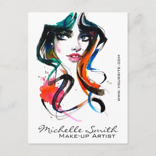 Abstracte waterverfinkt kleurrijke vrouw make-up P Briefkaart (Voorkant)