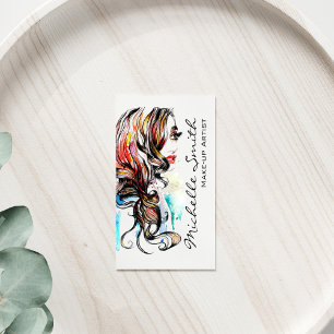 Abstracte waterverfinkt kleurrijke vrouw make-up visitekaartje