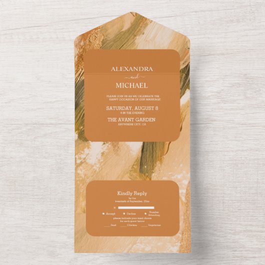 Abstracte Waterverfpenseelstreek Trouwdag All In One Uitnodiging (Binnen)