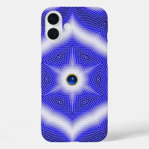 ABSTRACTE WAVEN, BLAUWE STAR EN SAPPHIRE GEMSTONE iPhone 16 PLUS HOESJE