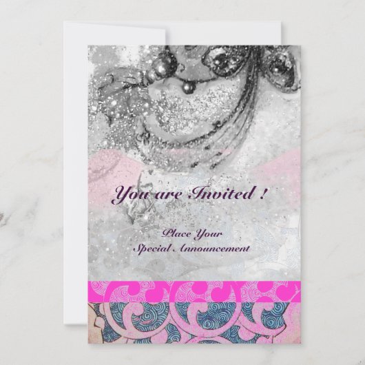 ABSTRACTE WAVES, Black White, Fuchsia Pink Wedding Kaart (Voorkant)