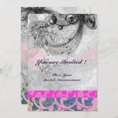 ABSTRACTE WAVES, Black White, Fuchsia Pink Wedding Kaart (Voorkant / Achterkant)