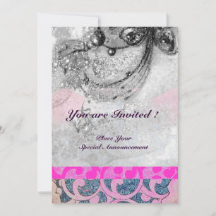 ABSTRACTE WAVES, Black White, Fuchsia Pink Wedding Kaart